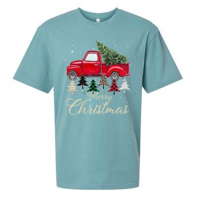 Merry Christmas Retro Xmas Vibes Buffalo Red Truck Pine Tree Sueded Cloud Jersey T-Shirt