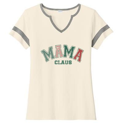 Mama Claus Retro Christmas Ladies Halftime Notch Neck Tee