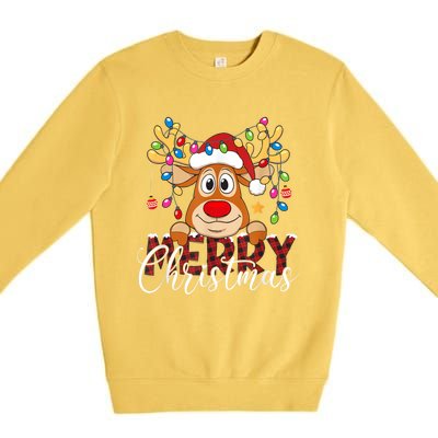 Merry Christmas Reindeer Xmas Family Pajamas Buffalo Plaid Premium Crewneck Sweatshirt