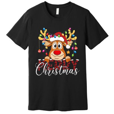 Merry Christmas Reindeer Xmas Family Pajamas Buffalo Plaid Premium T-Shirt