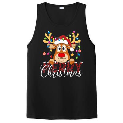 Merry Christmas Reindeer Xmas Family Pajamas Buffalo Plaid PosiCharge Competitor Tank