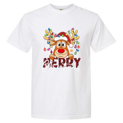 Merry Christmas Reindeer Xmas Family Pajamas Buffalo Plaid Garment-Dyed Heavyweight T-Shirt