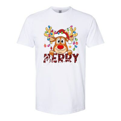 Merry Christmas Reindeer Xmas Family Pajamas Buffalo Plaid Softstyle CVC T-Shirt