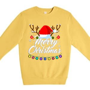 Merry Christmas Red Santa Hat Reindeer Xmas Matching Family Premium Crewneck Sweatshirt