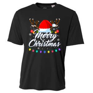 Merry Christmas Red Santa Hat Reindeer Xmas Matching Family Cooling Performance Crew T-Shirt