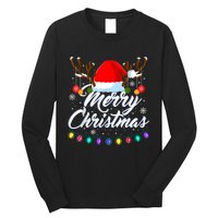 Merry Christmas Red Santa Hat Reindeer Xmas Matching Family Long Sleeve Shirt