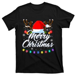 Merry Christmas Red Santa Hat Reindeer Xmas Matching Family T-Shirt