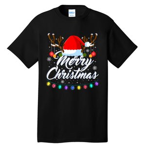 Merry Christmas Red Santa Hat Reindeer Xmas Matching Family Tall T-Shirt