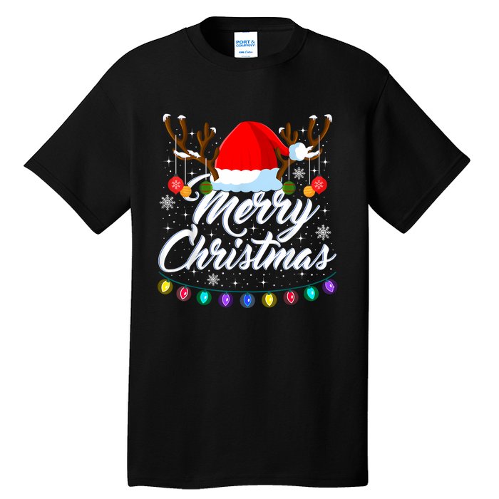 Merry Christmas Red Santa Hat Reindeer Xmas Matching Family Tall T-Shirt