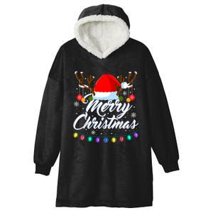 Merry Christmas Red Santa Hat Reindeer Xmas Matching Family Hooded Wearable Blanket