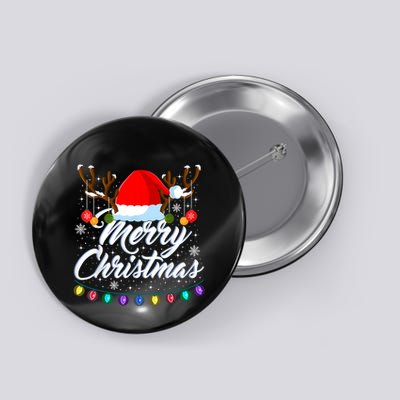 Merry Christmas Red Santa Hat Reindeer Xmas Matching Family Button