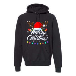 Merry Christmas Red Santa Hat Reindeer Xmas Matching Family Premium Hoodie