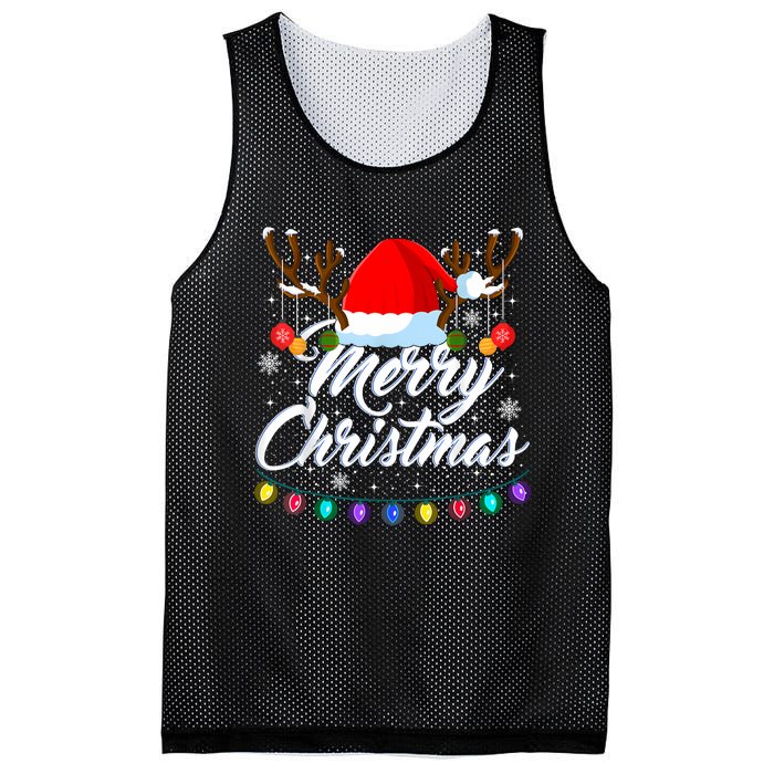 Merry Christmas Red Santa Hat Reindeer Xmas Matching Family Mesh Reversible Basketball Jersey Tank