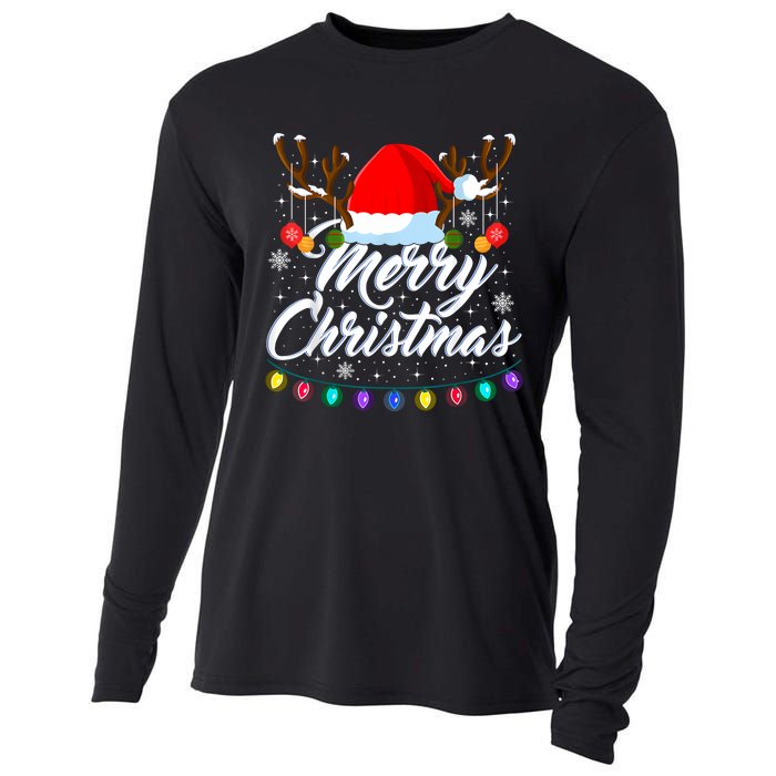 Merry Christmas Red Santa Hat Reindeer Xmas Matching Family Cooling Performance Long Sleeve Crew