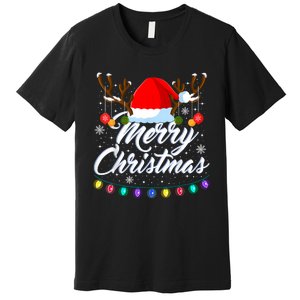 Merry Christmas Red Santa Hat Reindeer Xmas Matching Family Premium T-Shirt