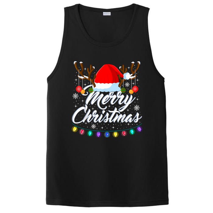 Merry Christmas Red Santa Hat Reindeer Xmas Matching Family PosiCharge Competitor Tank