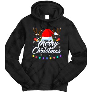 Merry Christmas Red Santa Hat Reindeer Xmas Matching Family Tie Dye Hoodie