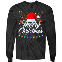 Merry Christmas Red Santa Hat Reindeer Xmas Matching Family Tie-Dye Long Sleeve Shirt