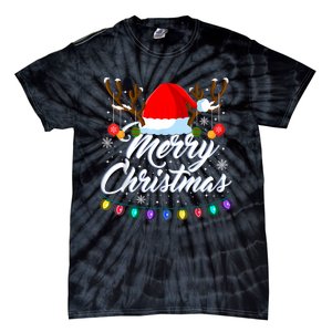 Merry Christmas Red Santa Hat Reindeer Xmas Matching Family Tie-Dye T-Shirt