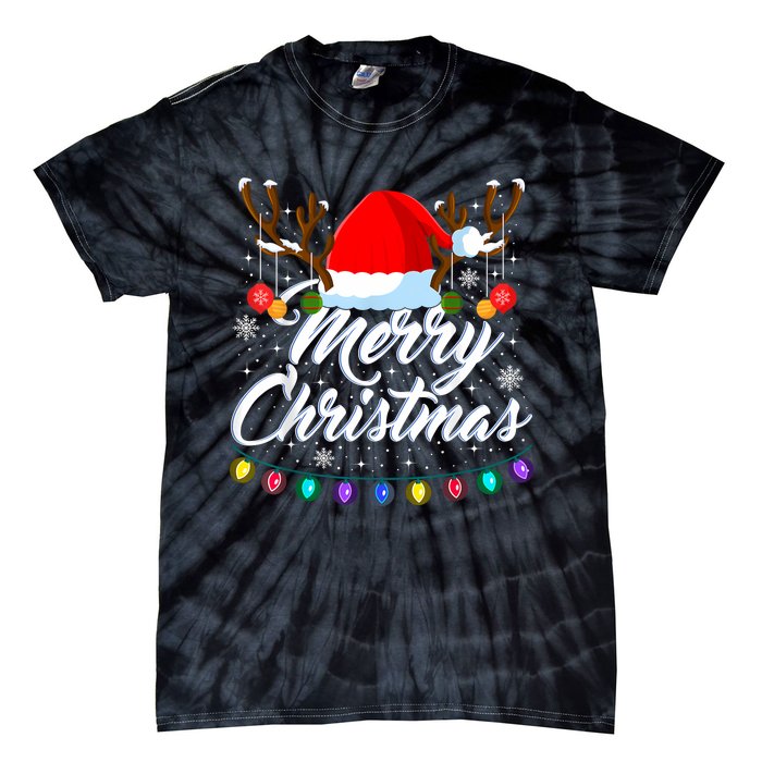 Merry Christmas Red Santa Hat Reindeer Xmas Matching Family Tie-Dye T-Shirt