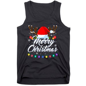 Merry Christmas Red Santa Hat Reindeer Xmas Matching Family Tank Top