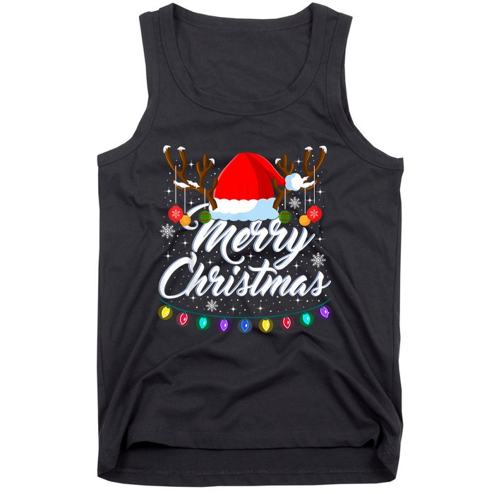 Merry Christmas Red Santa Hat Reindeer Xmas Matching Family Tank Top