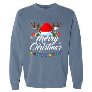 Merry Christmas Red Santa Hat Reindeer Xmas Matching Family Garment-Dyed Sweatshirt