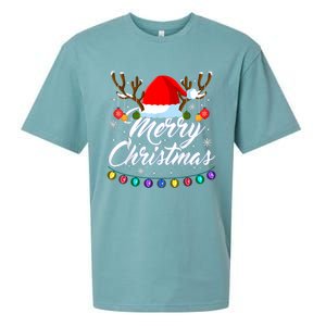 Merry Christmas Red Santa Hat Reindeer Xmas Matching Family Sueded Cloud Jersey T-Shirt