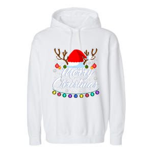 Merry Christmas Red Santa Hat Reindeer Xmas Matching Family Garment-Dyed Fleece Hoodie