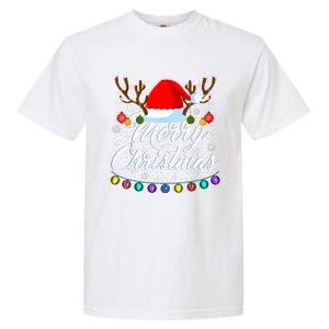 Merry Christmas Red Santa Hat Reindeer Xmas Matching Family Garment-Dyed Heavyweight T-Shirt