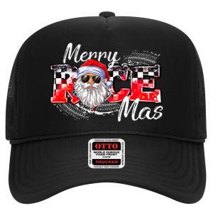 Merry Christmas Race Car Xmas Racing Santa Claus Pajamas High Crown Mesh Back Trucker Hat