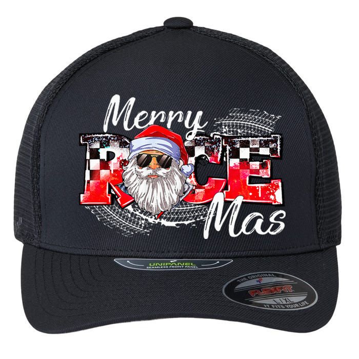 Merry Christmas Race Car Xmas Racing Santa Claus Pajamas Flexfit Unipanel Trucker Cap