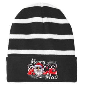 Merry Christmas Race Car Xmas Racing Santa Claus Pajamas Striped Beanie with Solid Band