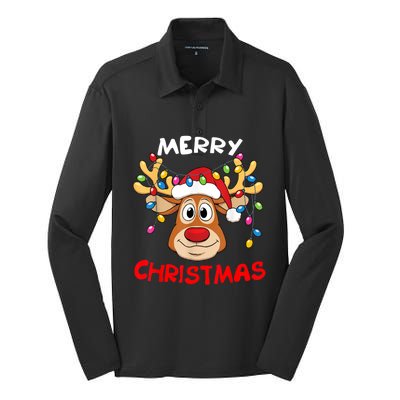 Merry Christmas Reindeer Xmas Family Silk Touch Performance Long Sleeve Polo