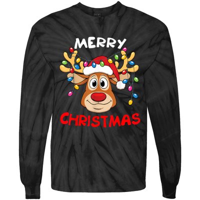 Merry Christmas Reindeer Xmas Family Tie-Dye Long Sleeve Shirt