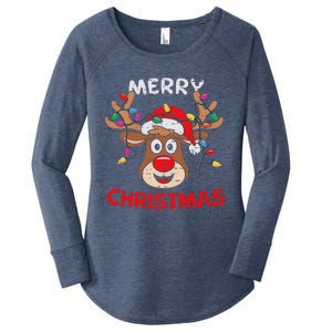 Merry Christmas Reindeer Lights Red Santa Hat Xmas Family Women's Perfect Tri Tunic Long Sleeve Shirt