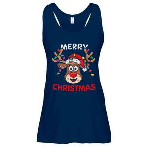 Merry Christmas Reindeer Lights Red Santa Hat Xmas Family Ladies Essential Flowy Tank