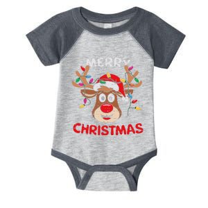 Merry Christmas Reindeer Lights Red Santa Hat Xmas Family Infant Baby Jersey Bodysuit