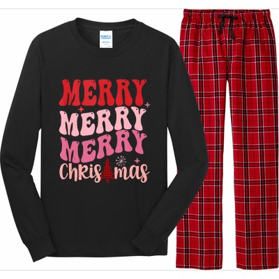 Merry Christmas Red Plaid Xmas Tree Retro Cute Tank Top Long Sleeve Pajama Set