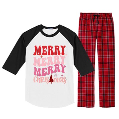 Merry Christmas Red Plaid Xmas Tree Retro Cute Tank Top Raglan Sleeve Pajama Set