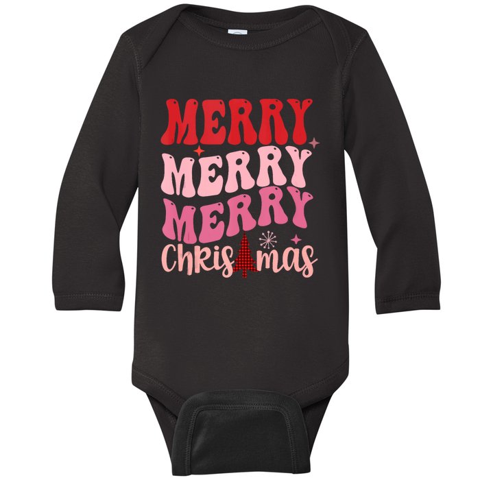 Merry Christmas Red Plaid Xmas Tree Retro Cute Tank Top Baby Long Sleeve Bodysuit