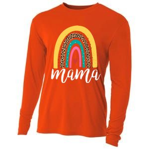 Mama Cute Retro Rainbow Distressed Inspirational Mom Gift Cooling Performance Long Sleeve Crew