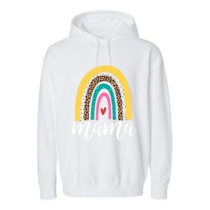 Mama Cute Retro Rainbow Distressed Inspirational Mom Gift Garment-Dyed Fleece Hoodie