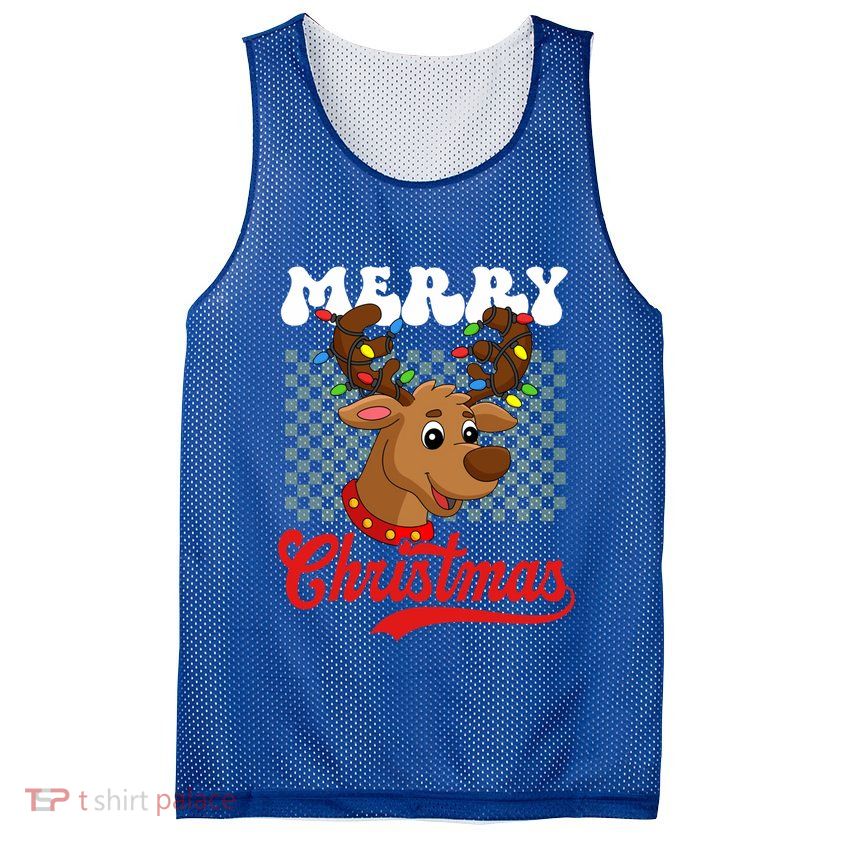 Merry Christmas Reindeer Funny Family Christmas Gift Mesh Reversible Basketball Jersey Tank