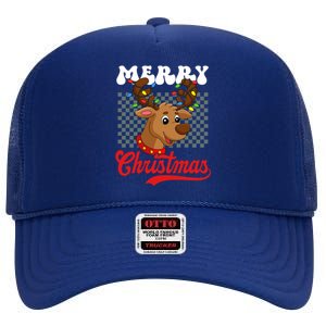 Merry Christmas Reindeer Funny Family Christmas Gift High Crown Mesh Back Trucker Hat