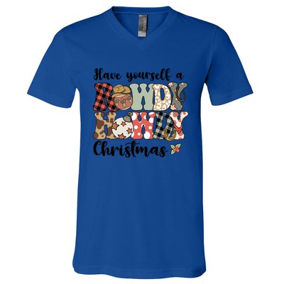 Merry Christmas Retro Xmas Have Yourself Rowdy Howdy Meaningful Gift V-Neck T-Shirt