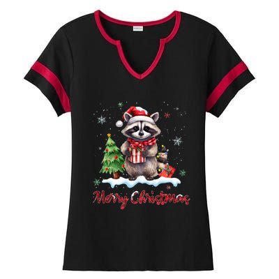 Merry Christmas Raccoon Christmas Xmas Gift For Animal Lover  Ladies Halftime Notch Neck Tee