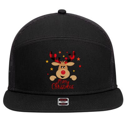 Merry Christmas Reindeer Holiday Cute 7 Panel Mesh Trucker Snapback Hat