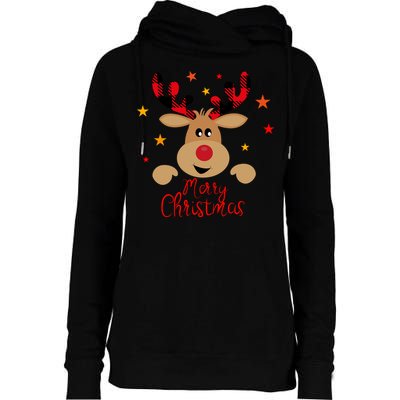 Merry Christmas Reindeer Holiday Cute Womens Funnel Neck Pullover Hood