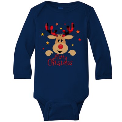 Merry Christmas Reindeer Holiday Cute Baby Long Sleeve Bodysuit